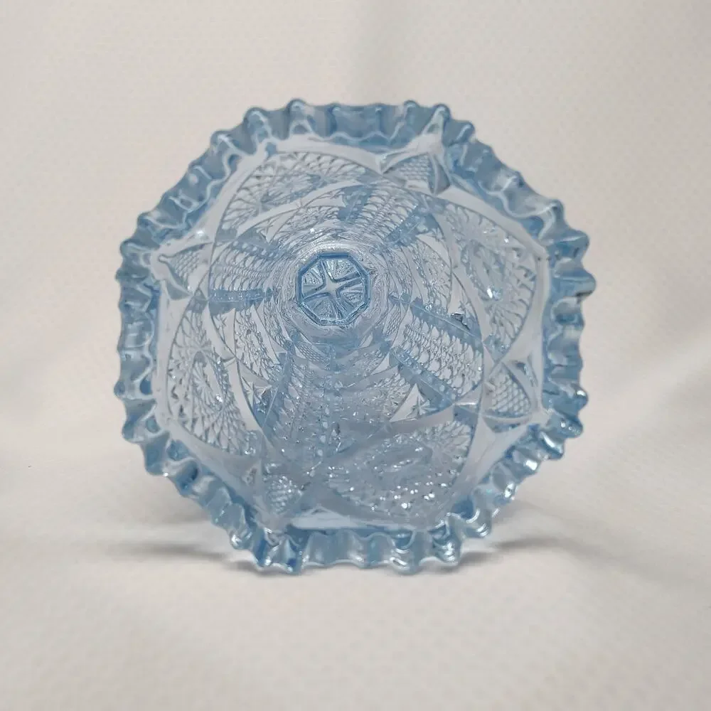 Imperial Glass Blue Octagon Hobstar 536 Footed Vase Art Deco 1930s Vintage